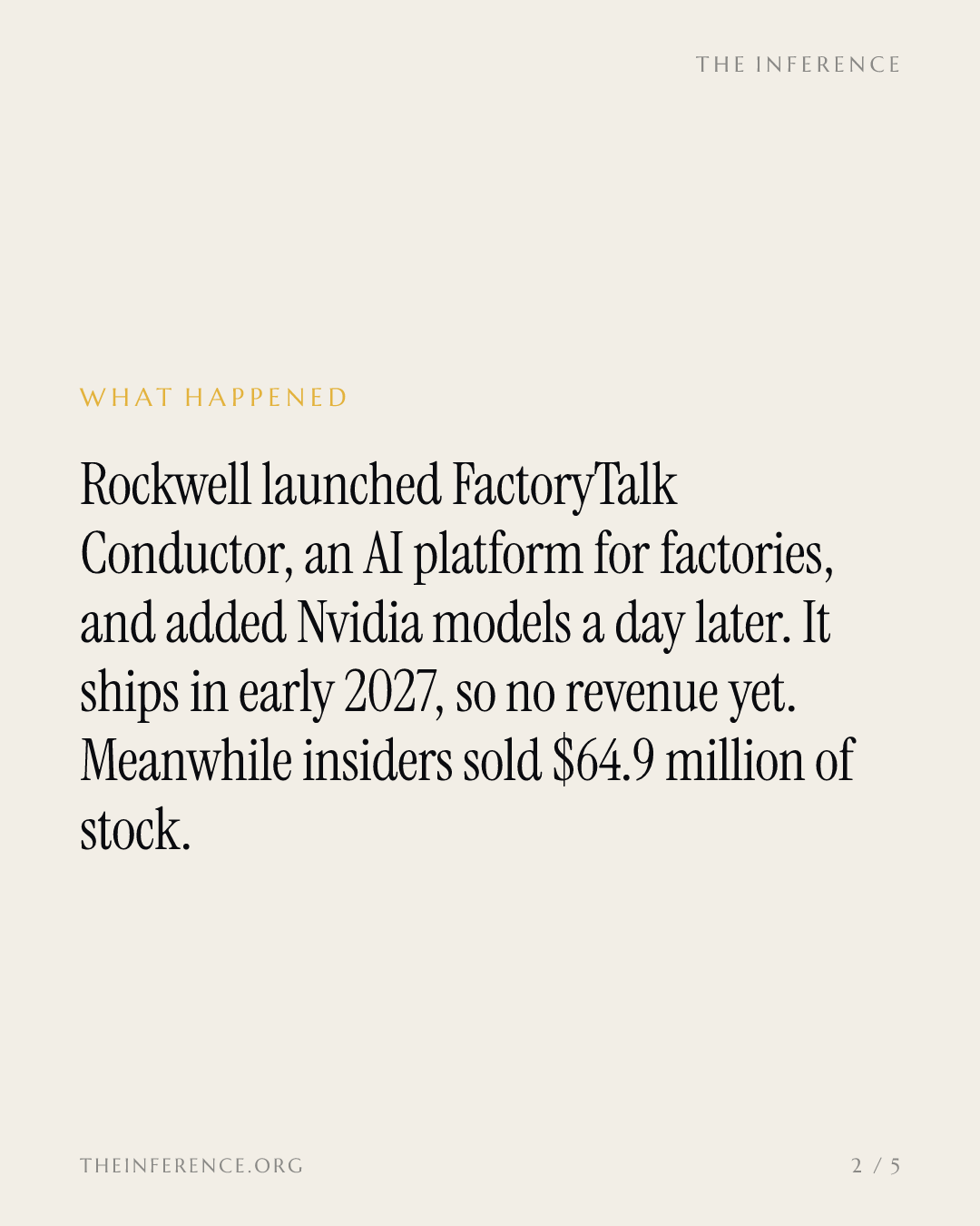 Rockwell Automation launched FactoryTalk Conductor with Nvidia models; insiders sold $64.9 million — slide 1