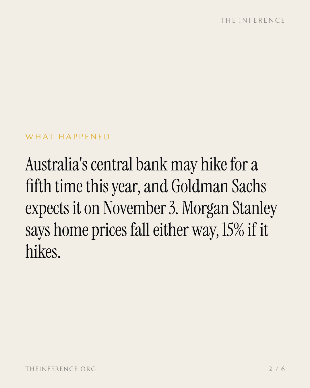 Goldman Sachs sees a fifth Australian rate hike as Morgan Stanley says home prices fall 15% — slide 1