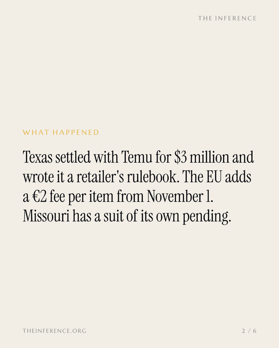Texas's $3 million Temu settlement and a €2 EU fee turn the listing marketplace into a compliance business — slide 1