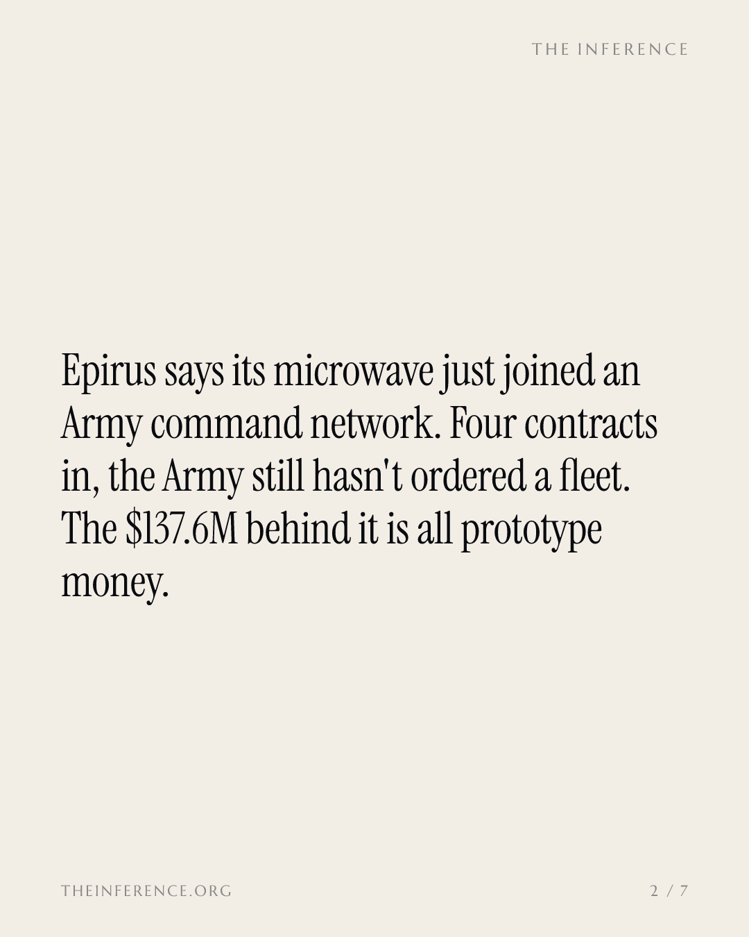 Four awards, $137.6M, zero fleets: the Army still hasn't committed to Epirus's microwave — slide 1