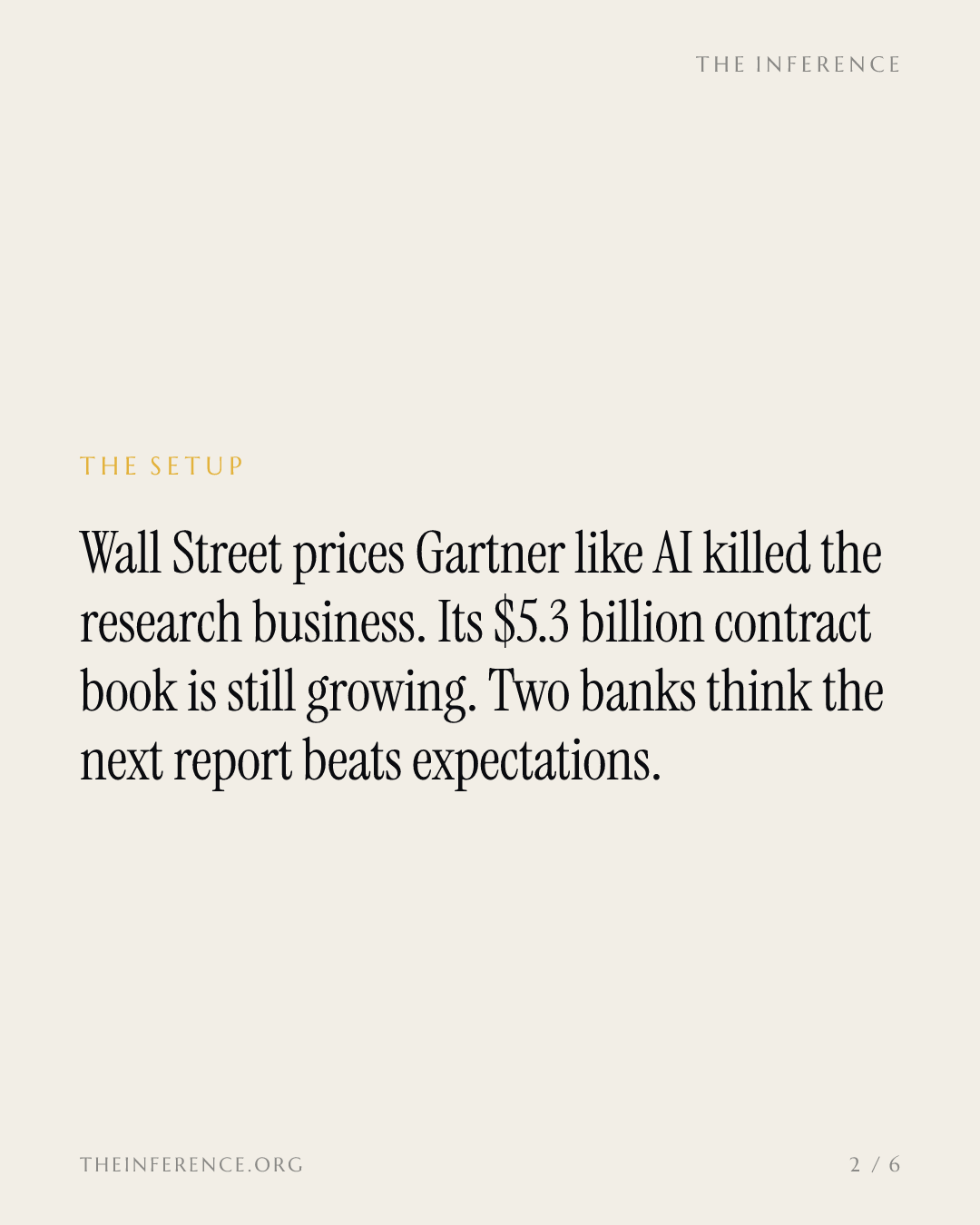 Gartner trades like an AI casualty. Its $5.3 billion contract book disagrees. — slide 1