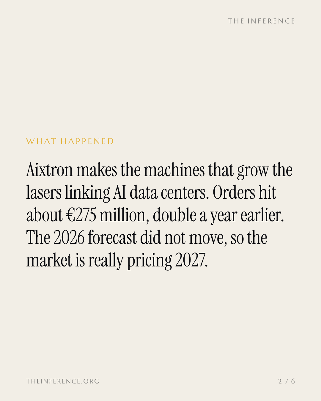 Aixtron's orders doubled on AI lasers. Its 2026 forecast didn't move. — slide 1