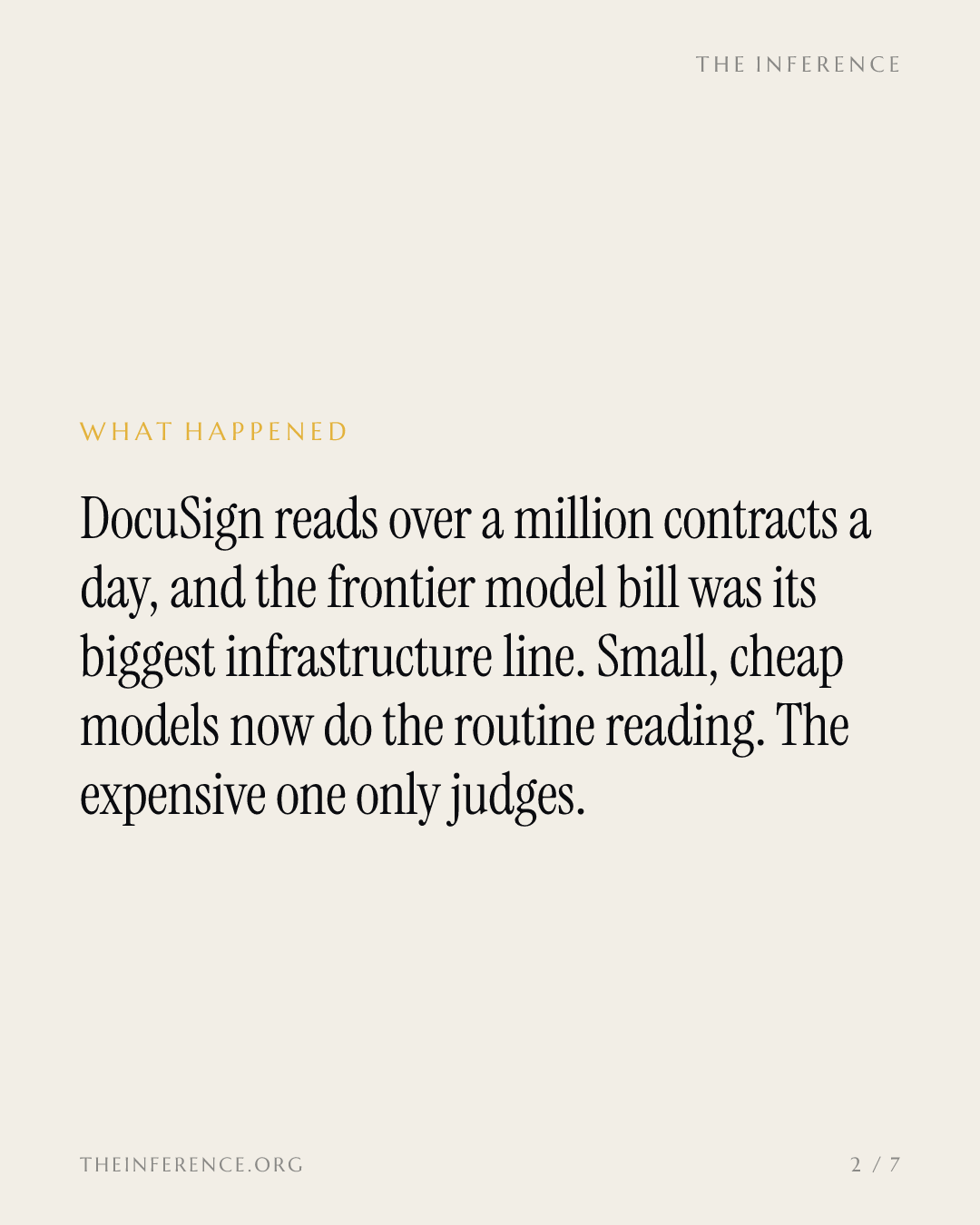 DocuSign relègue son modèle de pointe aux arbitrages et allège sa facture d'IA de 90 % — slide 1