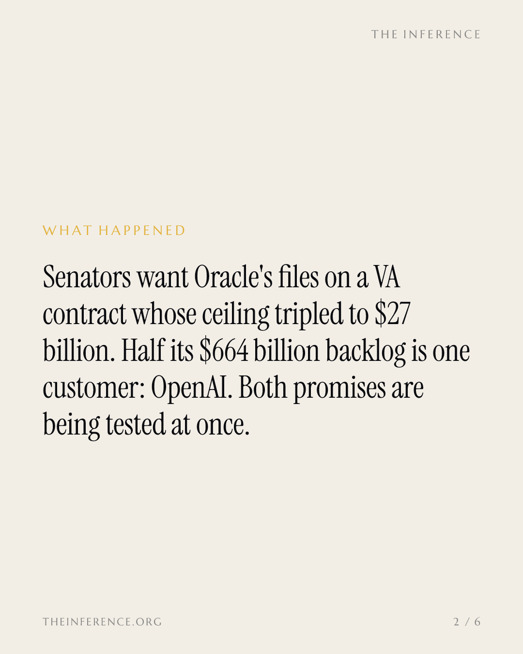 Oracle's two ledgers: a $27 billion subpoena file and a $664 billion backlog — slide 1