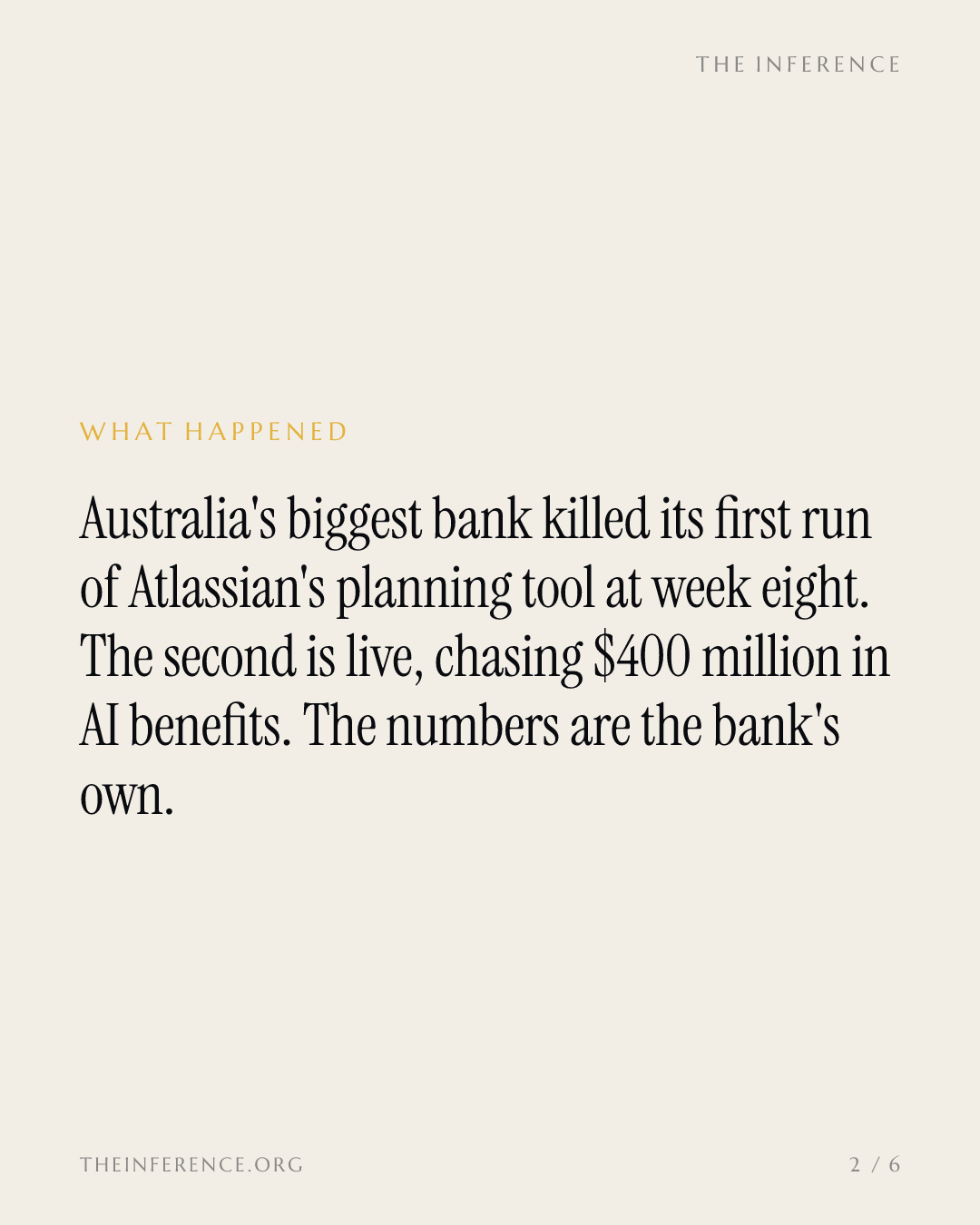 Commonwealth Bank killed its first Atlassian rollout, then doubled the AI goal to $400 million — slide 1