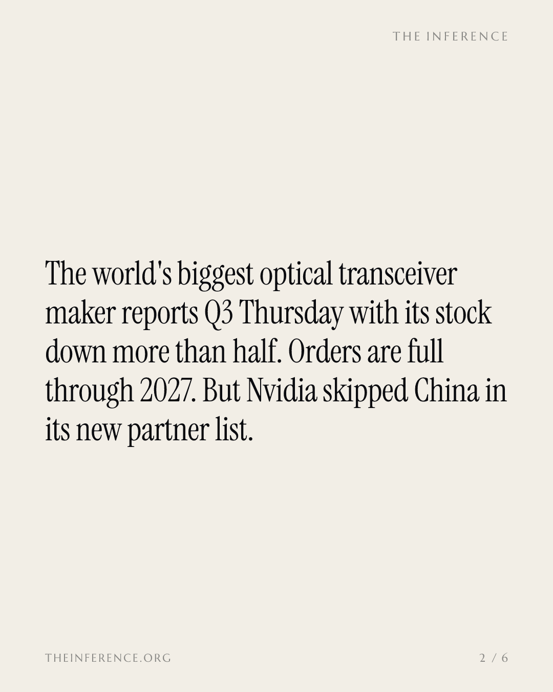 Zhongji Innolight reports Thursday down 50% with full 2027 orders and a reported US import ban — slide 1