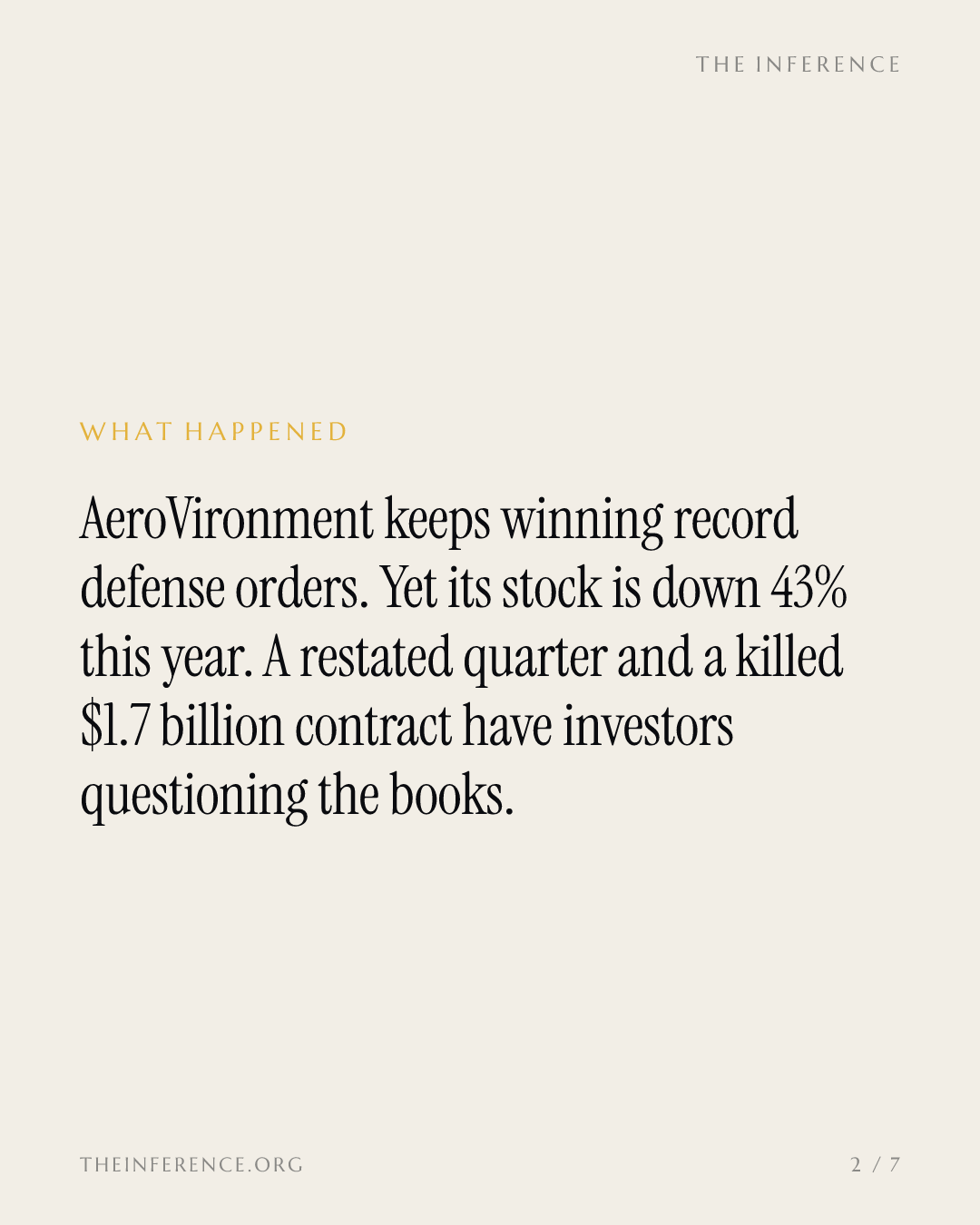 AeroVironment is down 43% despite a record $1.5 billion backlog and a $464.8 million Army laser win — slide 1