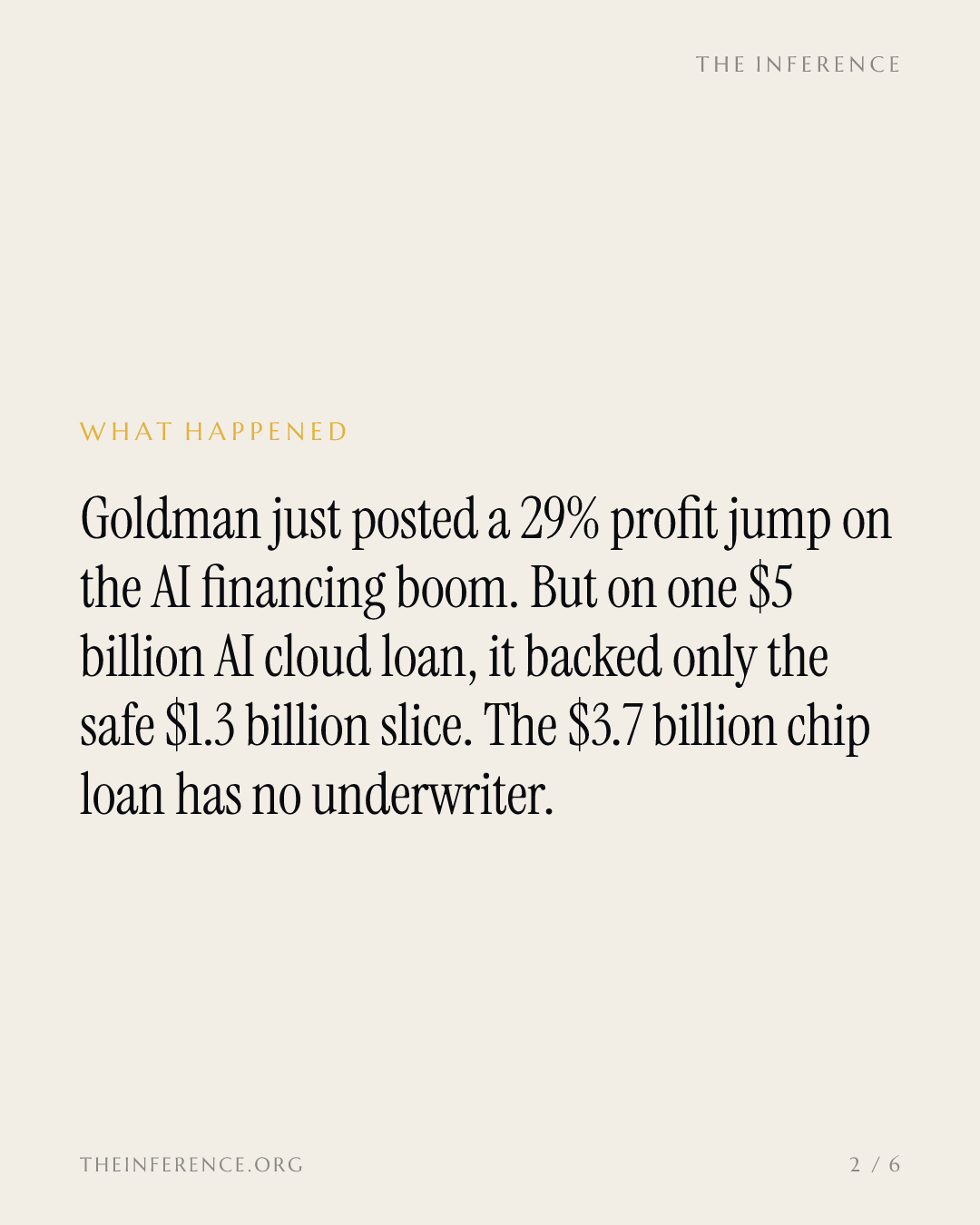 Goldman collects the AI boom's fees and leaves the debt on other balance sheets — slide 1