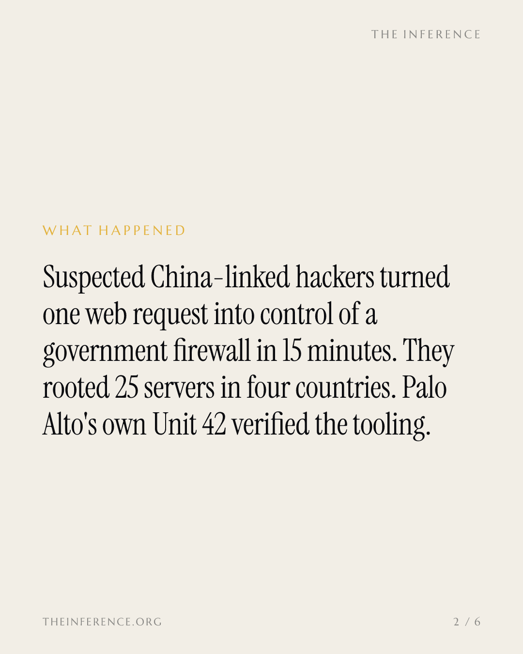 Suspected Chinese attackers rooted Palo Alto Networks firewalls as the stock ran 14% on AI fear — slide 1