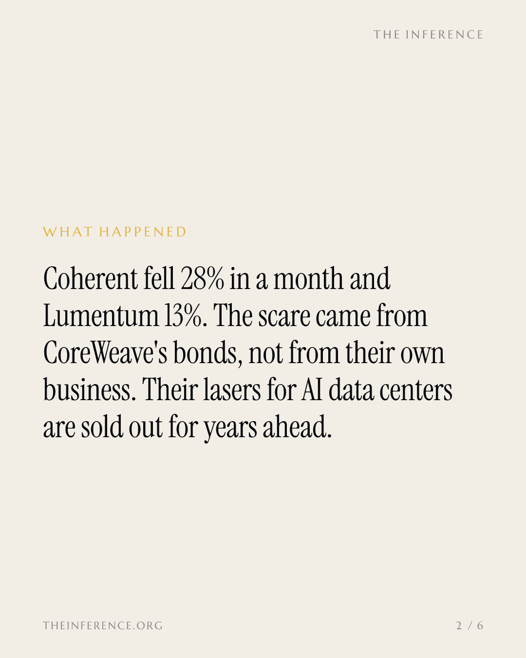 Coherent fell 28% on CoreWeave's debt scare, not its order book: AI lasers sold out through 2027 — slide 1
