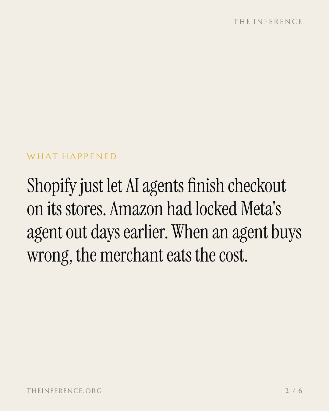 Shopify hands AI agents the buy button and merchants the bill — slide 1