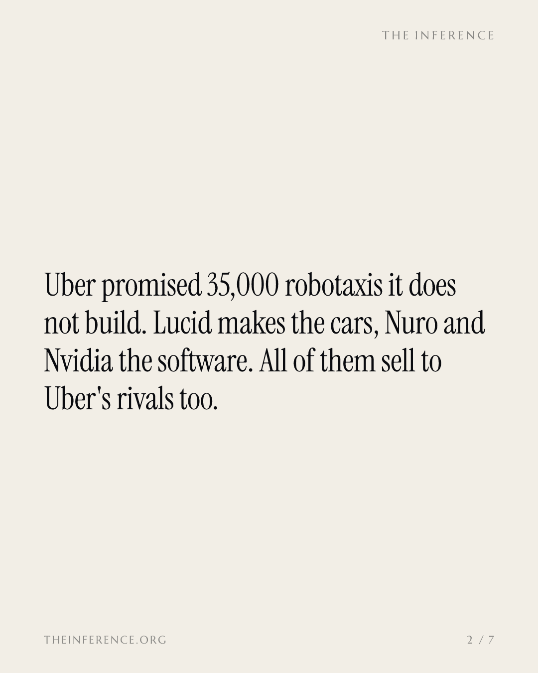 Uber's robotaxi fleet belongs to suppliers who also sell to its rivals — slide 1