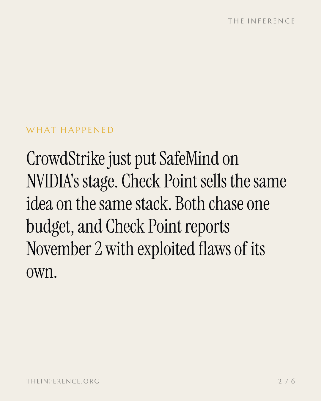CrowdStrike puts SafeMind on NVIDIA's stage while Check Point patches its own exploited 9.8s — slide 1