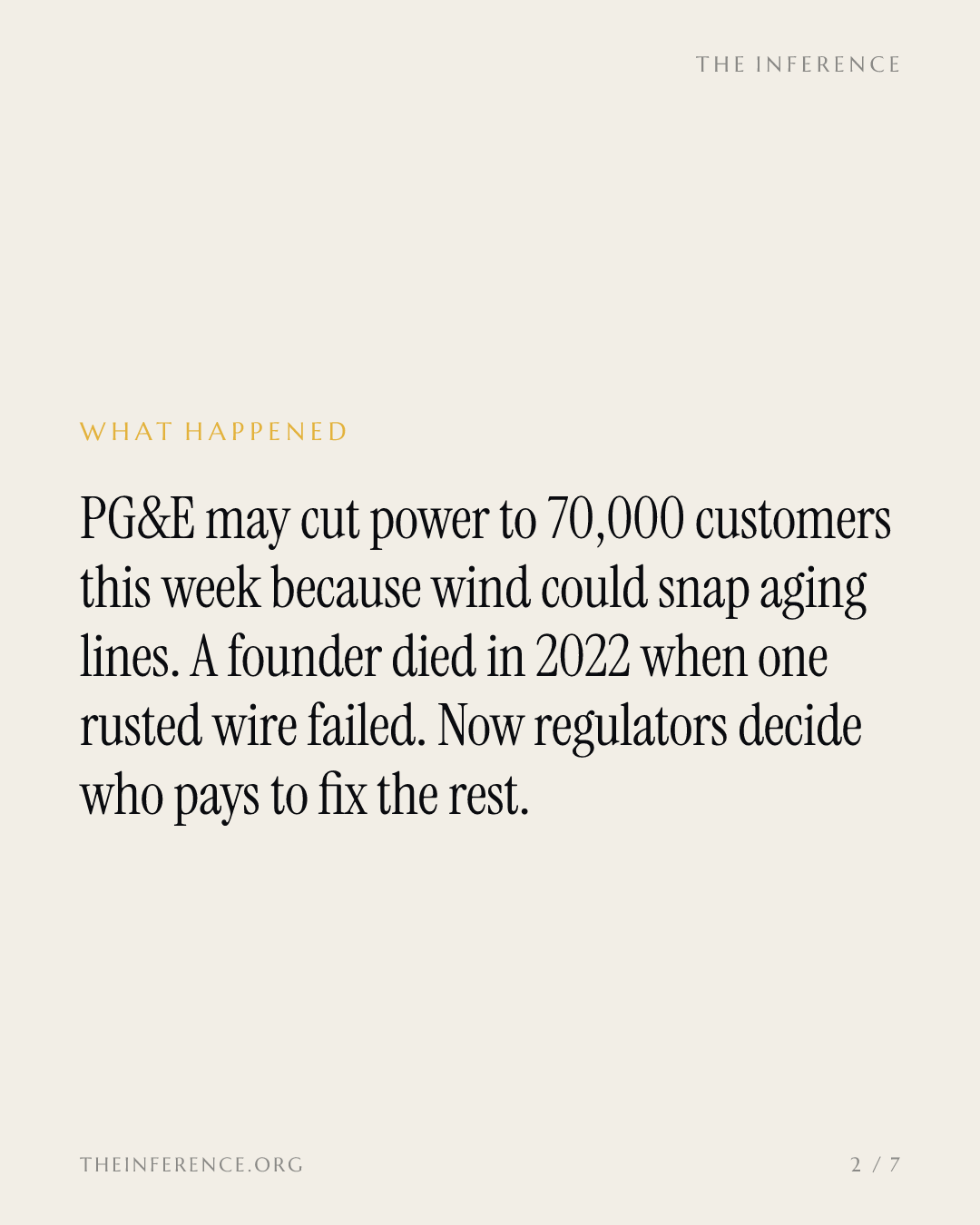 PG&E may black out 70,000 customers after investigators tied a founder's death to a wire it failed to replace — slide 1