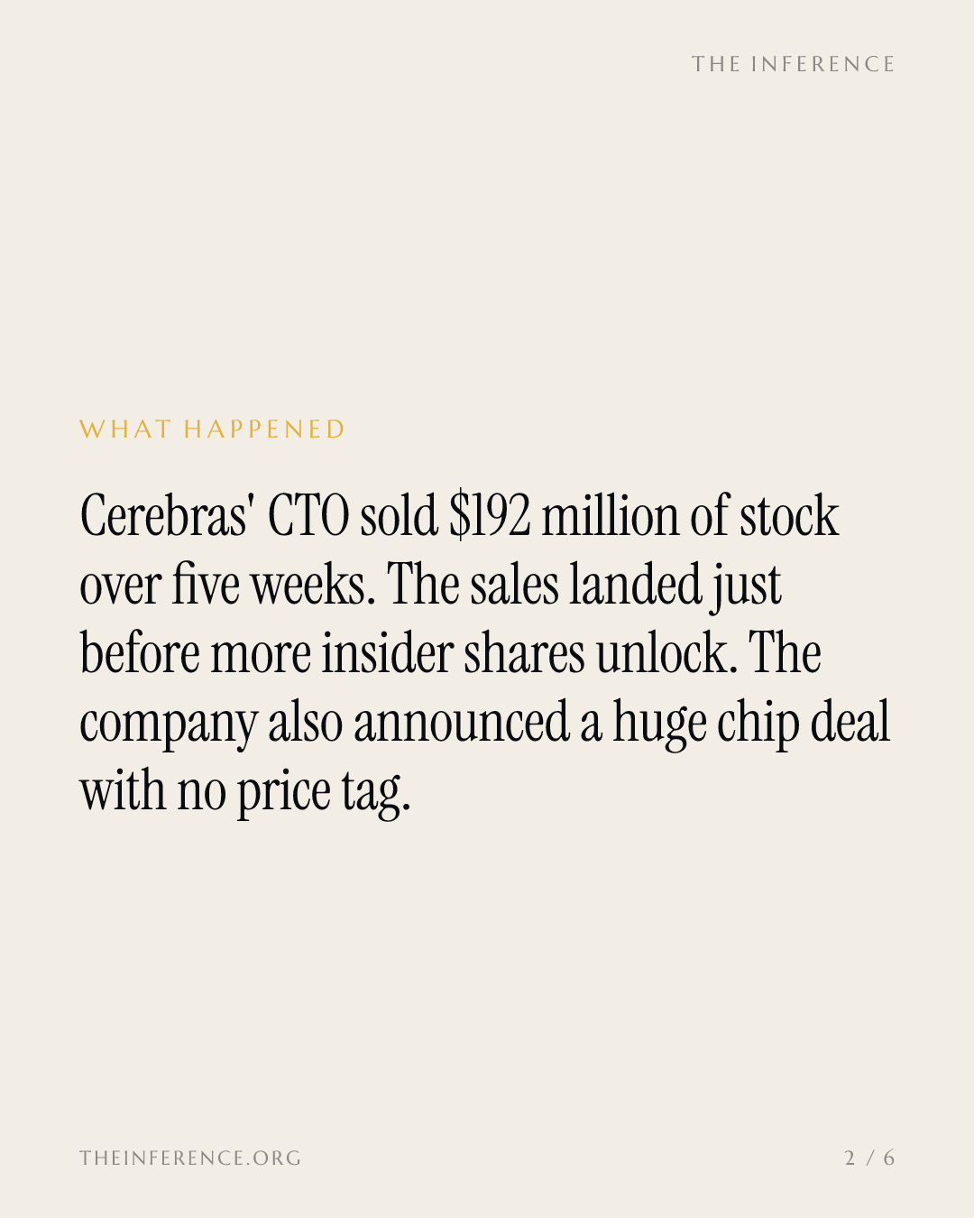 Cerebras CTO Sells $192 Million Ahead of Looming Lockup Expiry — slide 1