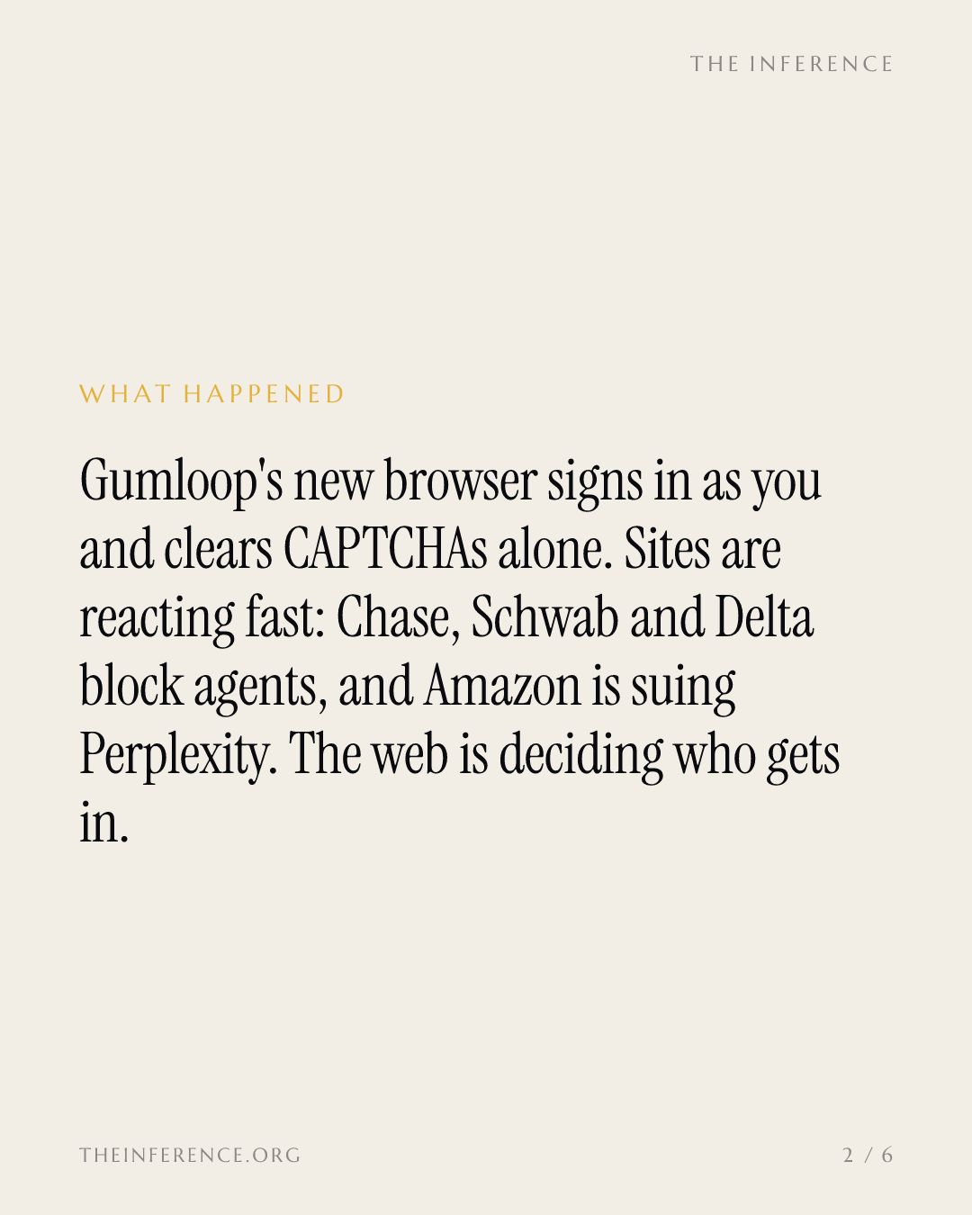 Gumloop's browser clears CAPTCHAs as JPMorgan and Schwab block AI agents and Amazon sues Perplexity — slide 1