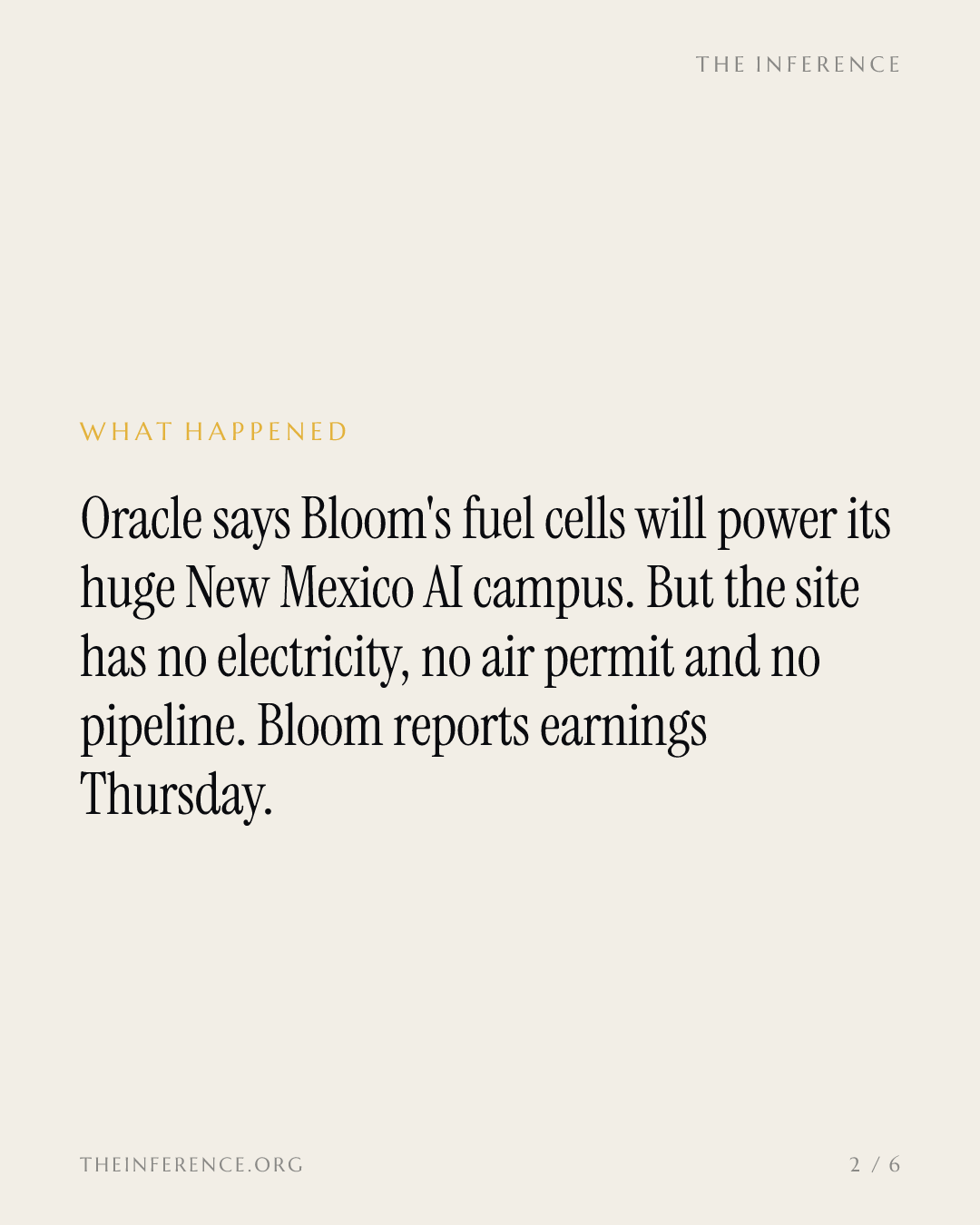 Bloom Energy's 63.5x premium rides on Oracle's 2.45-gigawatt campus and a December 7 air-permit hearing — slide 1