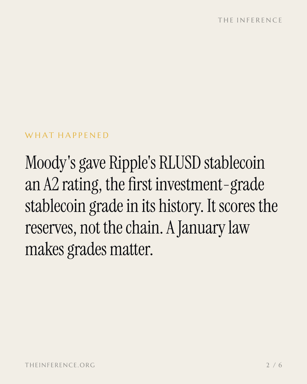 Moody's rates Ripple's RLUSD A2, the first investment-grade stablecoin rating — slide 1