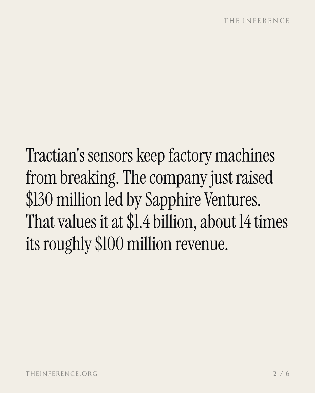 Tractian's $1.4 billion round prices physical AI at 14 times revenue — slide 1