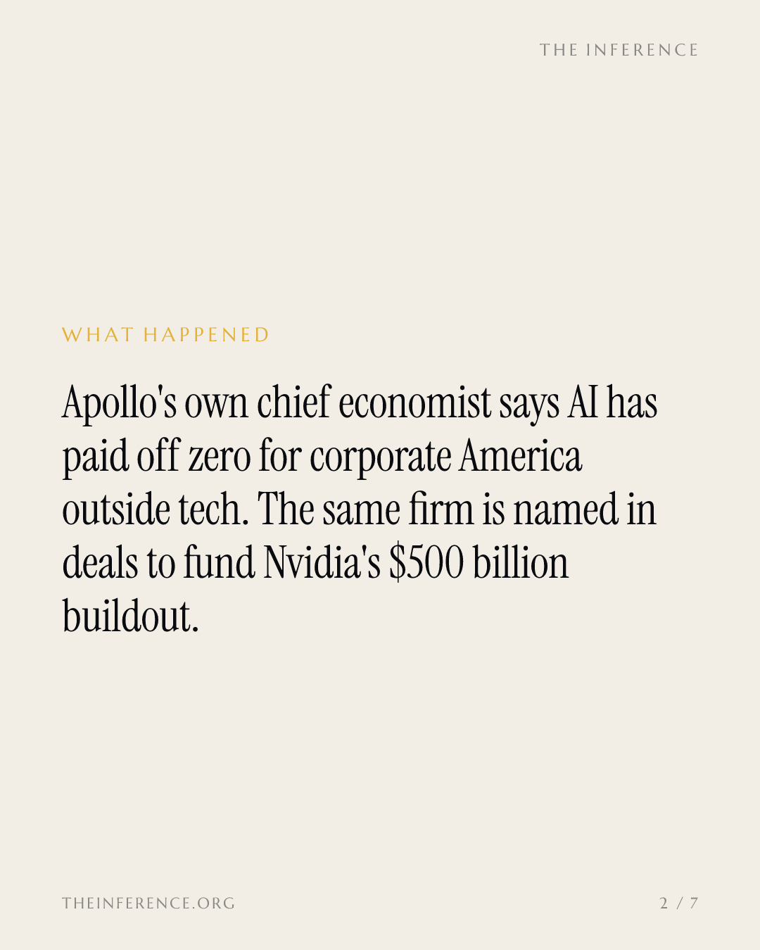 Apollo Global Management's economist grades AI zero outside tech; Apollo is named in Nvidia's $500 billion — slide 1
