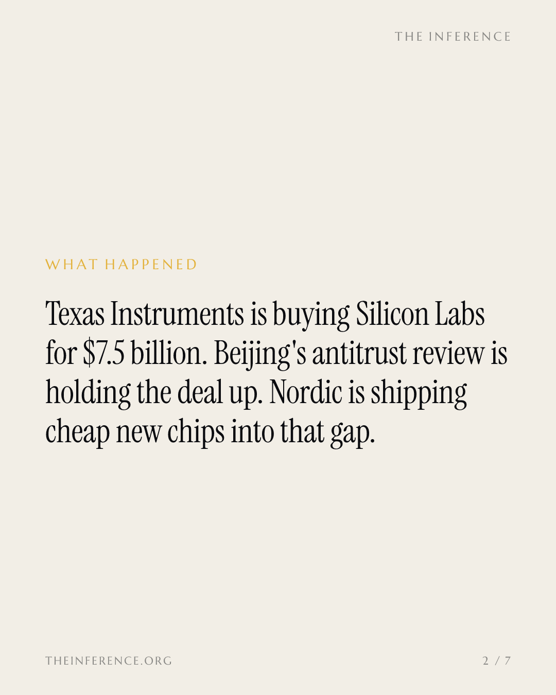Nordic Semiconductor targets Silicon Labs' tier as Texas Instruments' $7.5 billion takeover waits on Beijing — slide 1