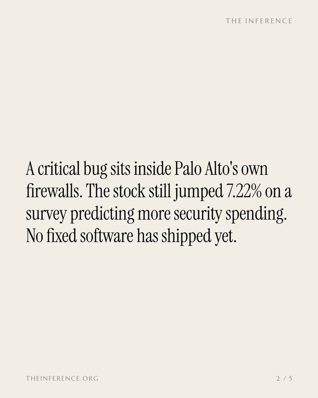 Palo Alto rallies on the bug inside its own firewall before the fix exists — slide 1