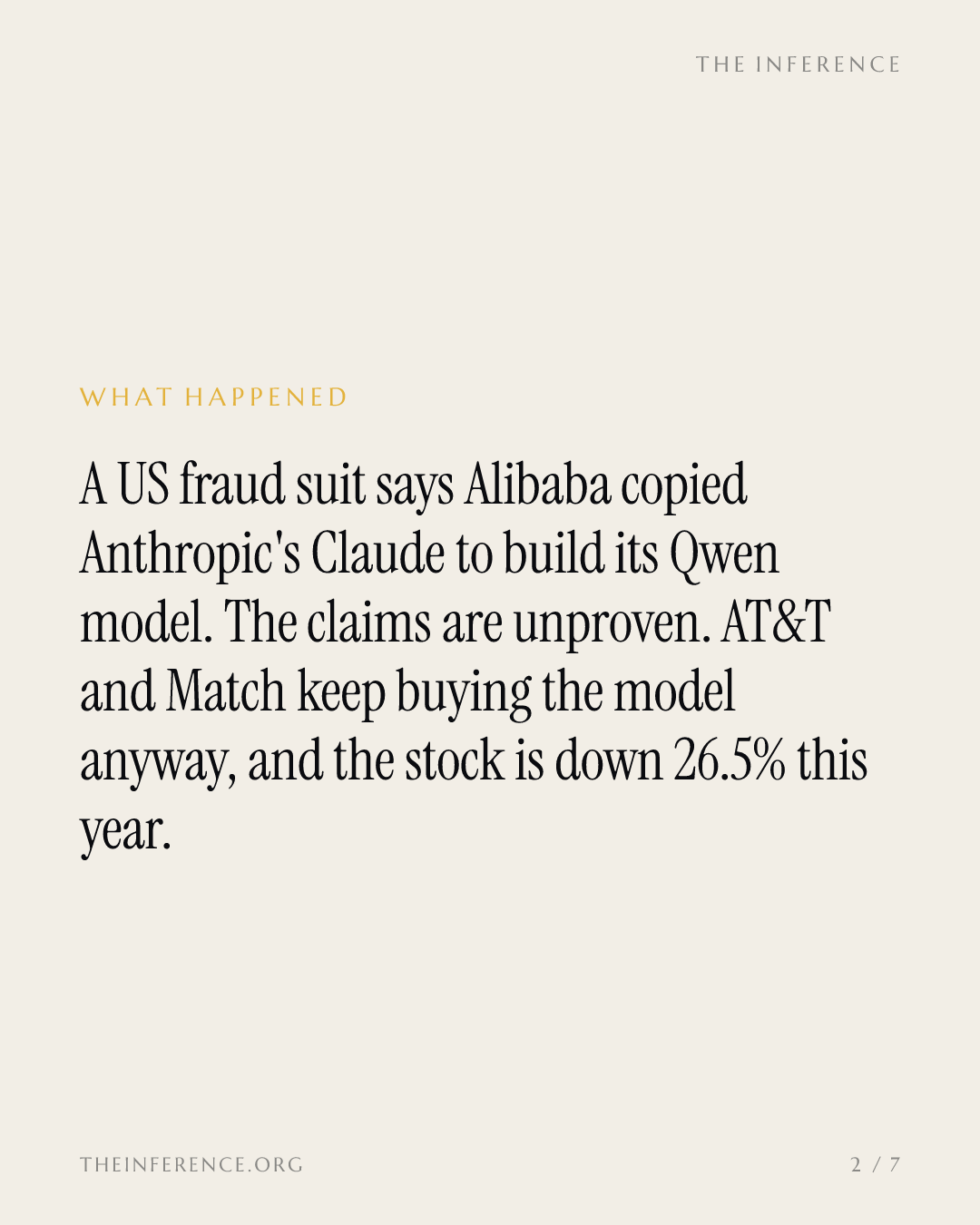 Alibaba's Qwen is winning corporate America; the fraud suit says its edge came from Claude — slide 1