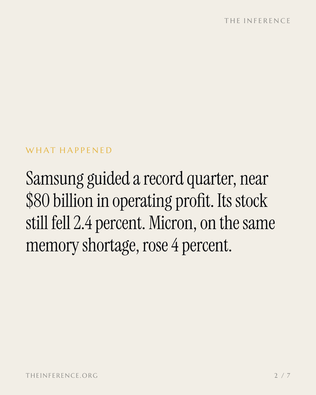 Samsung guides a record $80 billion operating profit and its stock falls 2.4% as Micron gains 4% — slide 1