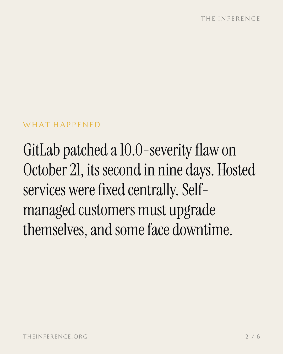 GitLab's second 10.0-severity patch in nine days hits self-managed servers with downtime, not GitLab.com — slide 1