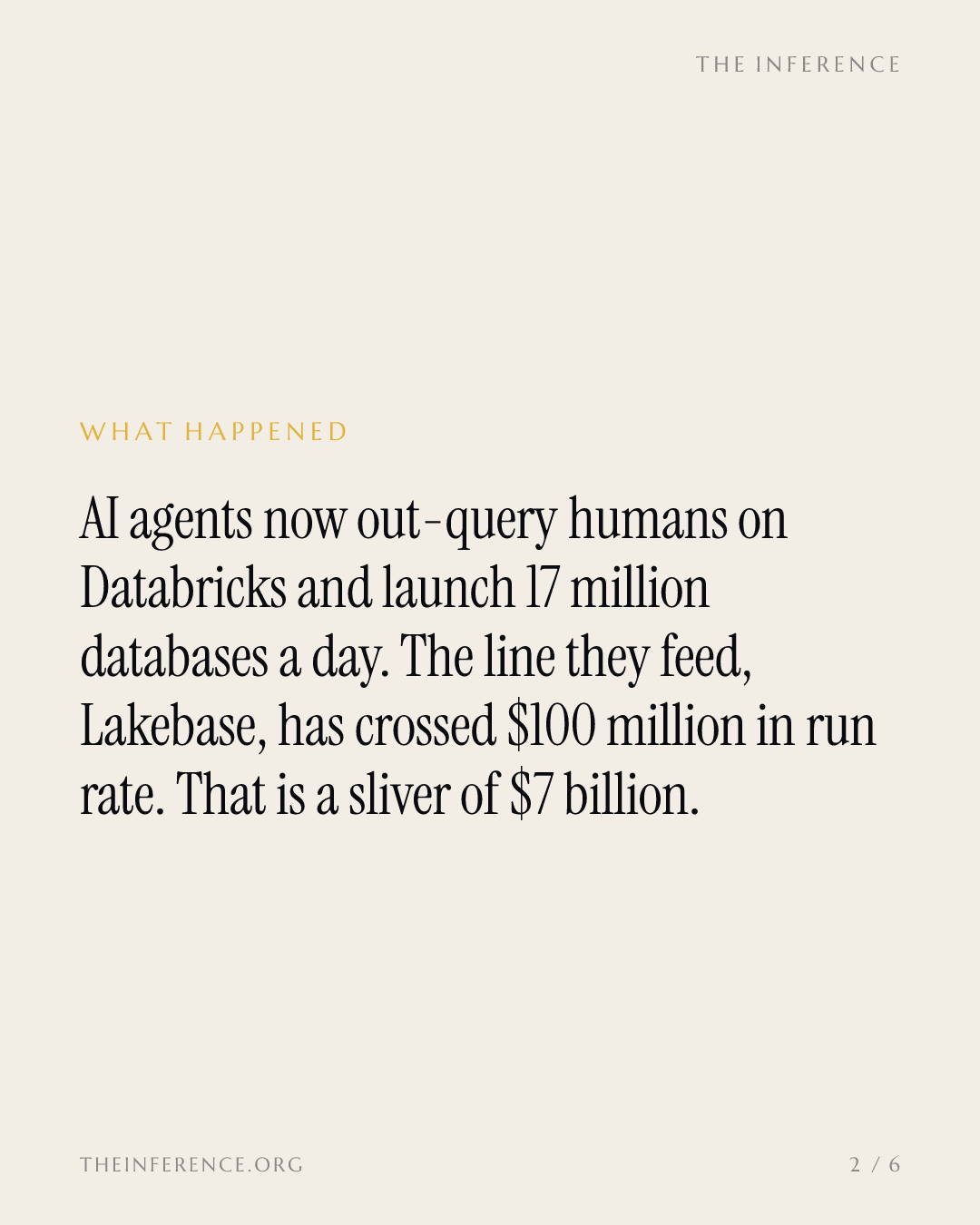 Agents launch 17 million databases a day on Databricks; the line they feed makes $100 million — slide 1
