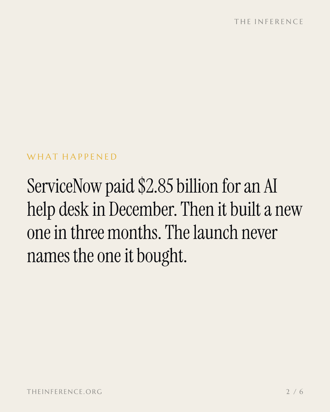 ServiceNow built a new front door in three months, and the $2.85 billion one went unmentioned — slide 1