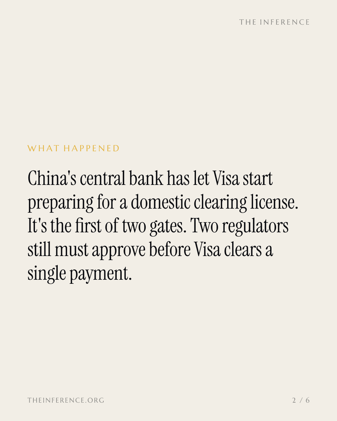Visa's Beijing approval is permission to prepare, not a license to process — slide 1
