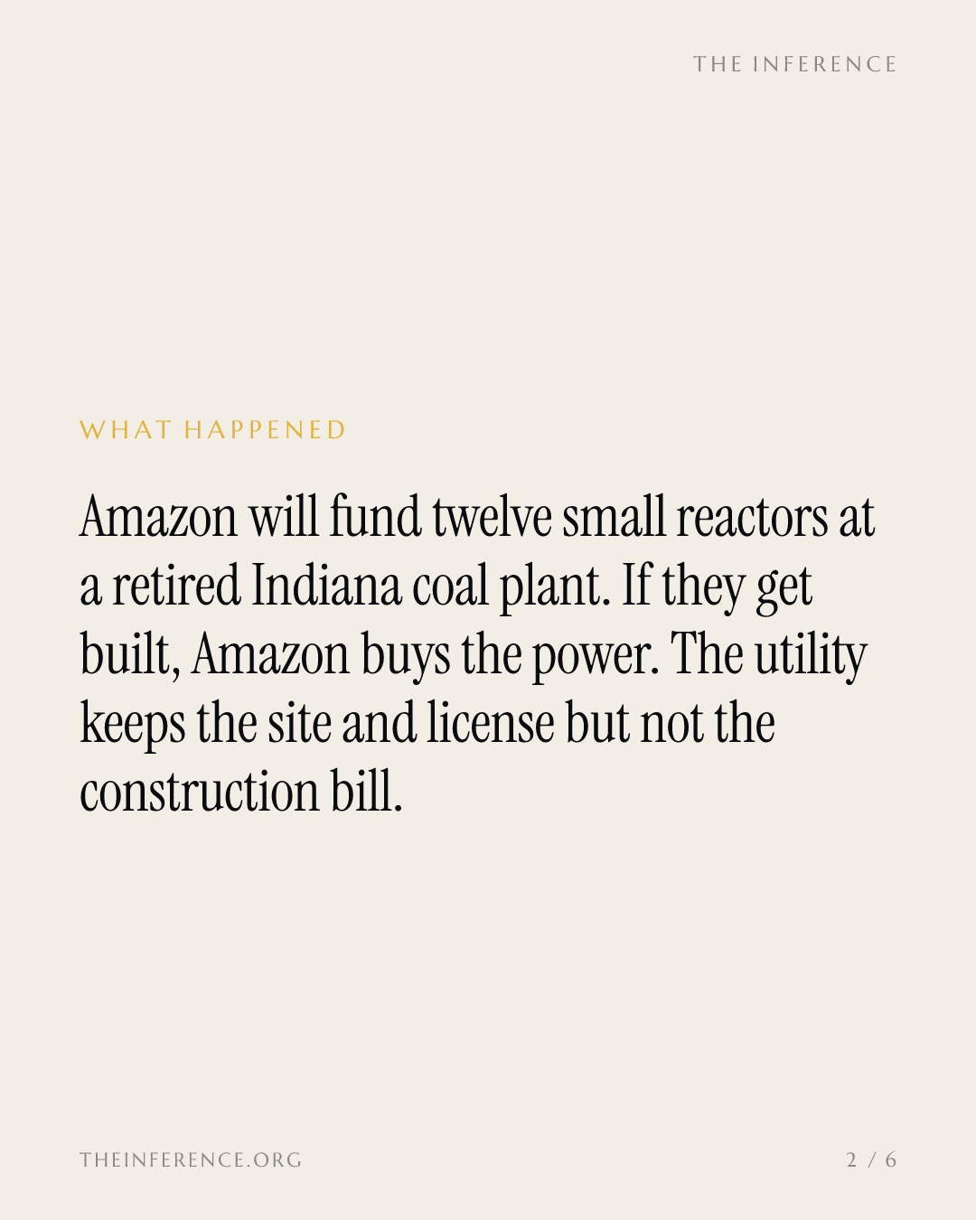 Amazon agrees to fund and buy power from 12 small reactors at AEP's retired Indiana coal plant — slide 1