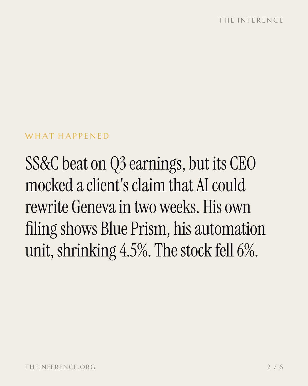 SS&C's CEO dared anyone to rebuild Geneva with AI in two weeks; his Blue Prism unit shrank 4.5% organically — slide 1