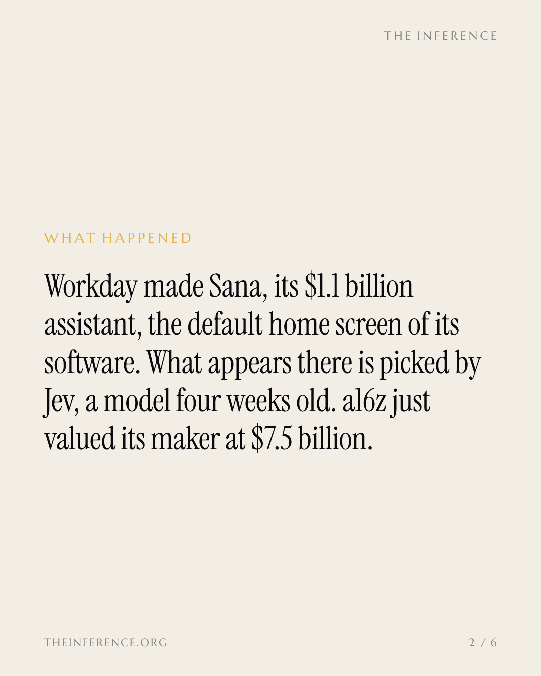a16z priced TypeSafe at $7.5 billion; Workday put the four-week-old model on every user's home screen — slide 1