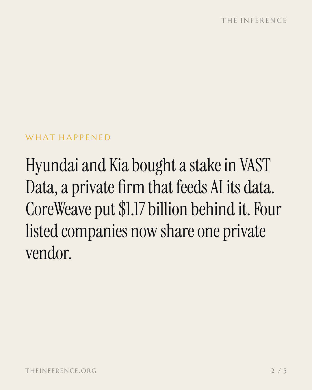 Hyundai and Kia bought a stake in VAST Data, the AI storage vendor CoreWeave put $1.17 billion behind — slide 1