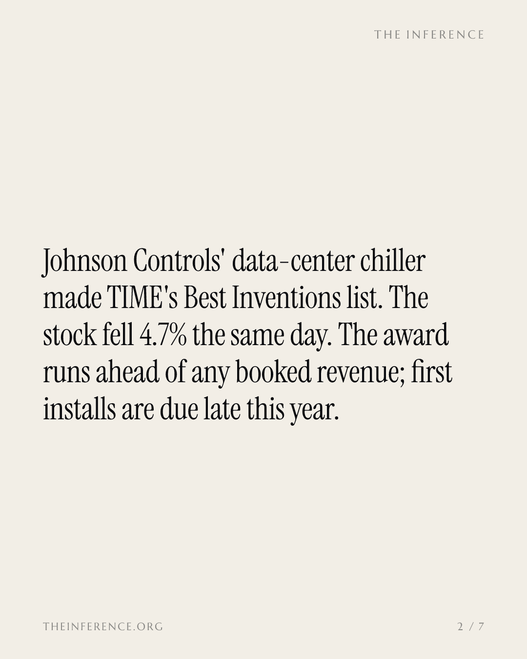 TIME honors Johnson Controls' YDAM chiller; the stock falls 4.7% the same day — slide 1