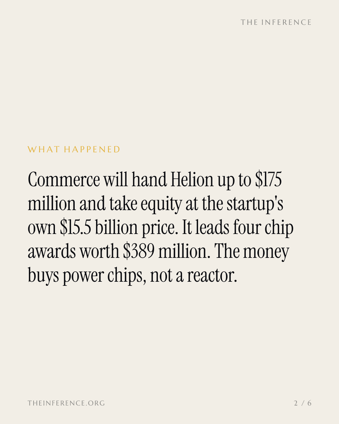 Commerce takes equity in Helion at its $15.5 billion Series G value, plus up to $175 million for chip R&D — slide 1