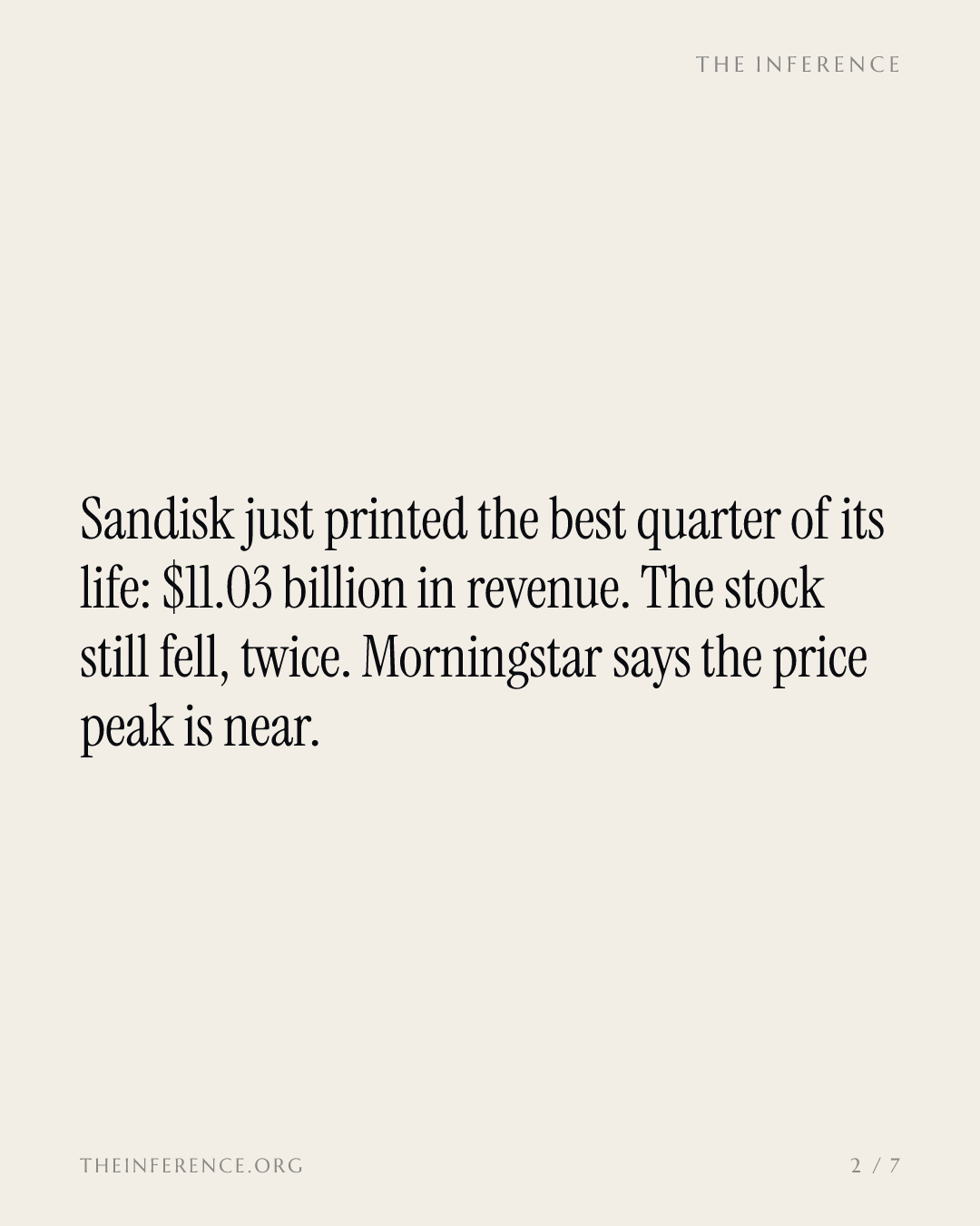 Morningstar says Sandisk's price peak is near and cuts fair value to $870, 35% below the close — slide 1