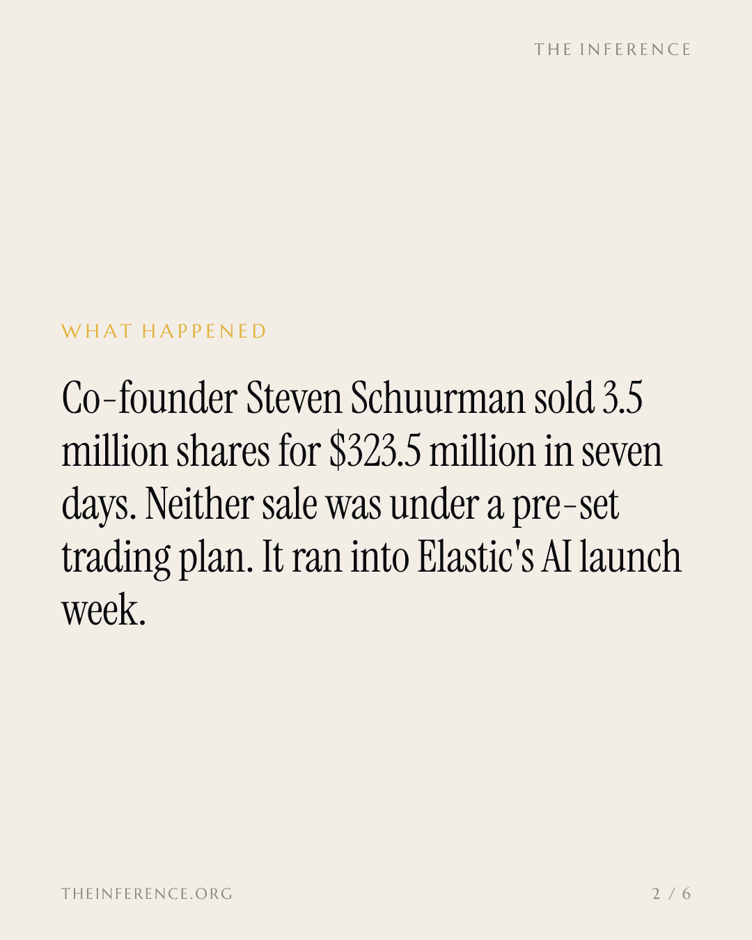 Elastic co-founder sold $323.5 million in a week, no trading plan flagged — slide 1