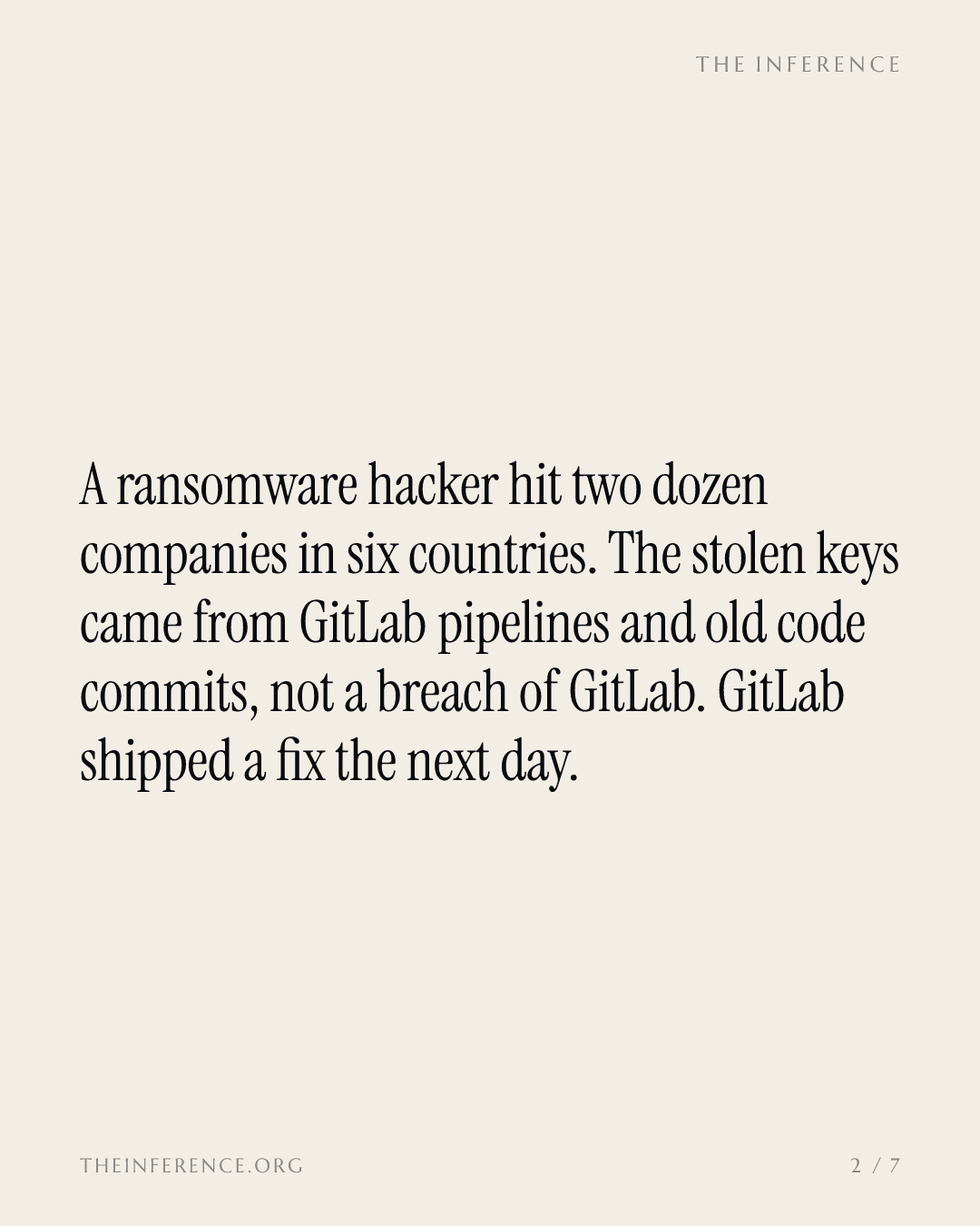 Two dozen firms breached through GitLab-stored secrets, and GitLab shipped the cure a day later — slide 1