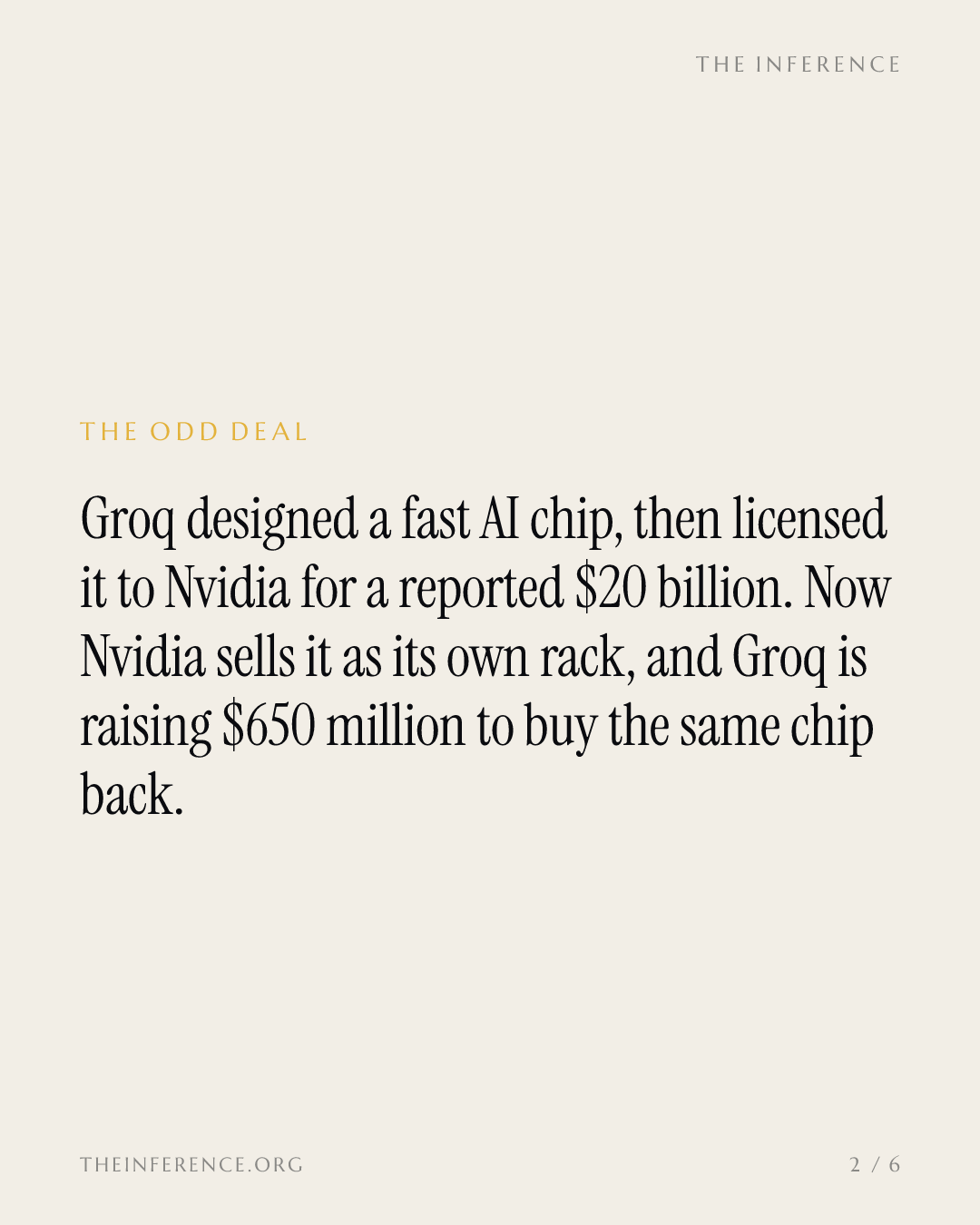 Groq raises $650 million with no valuation disclosed to buy Nvidia-branded racks of its own chip — slide 1