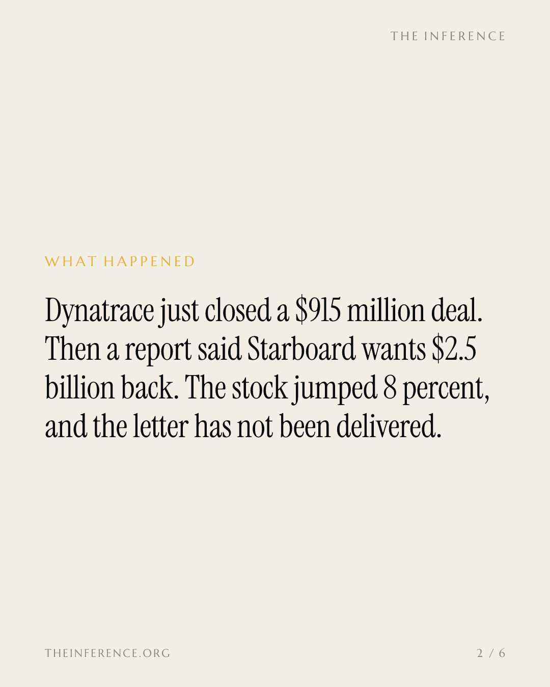 Starboard's $2.5 billion Dynatrace demand meets the $915 million Arize check — slide 1