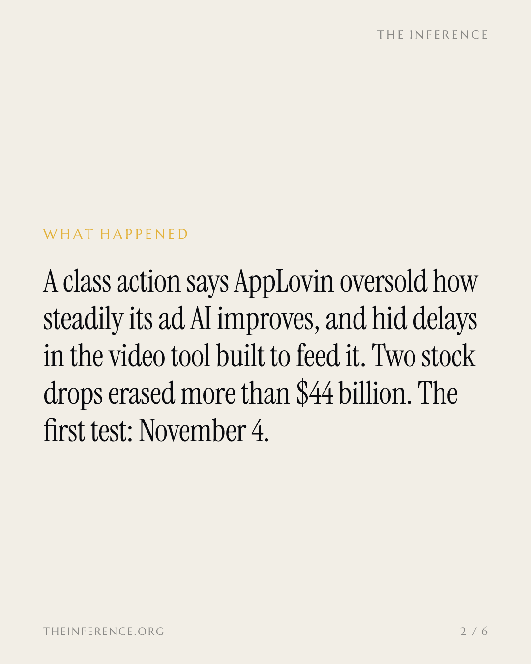 A class action tests whether AppLovin's AI improved itself on the schedule it sold — slide 1
