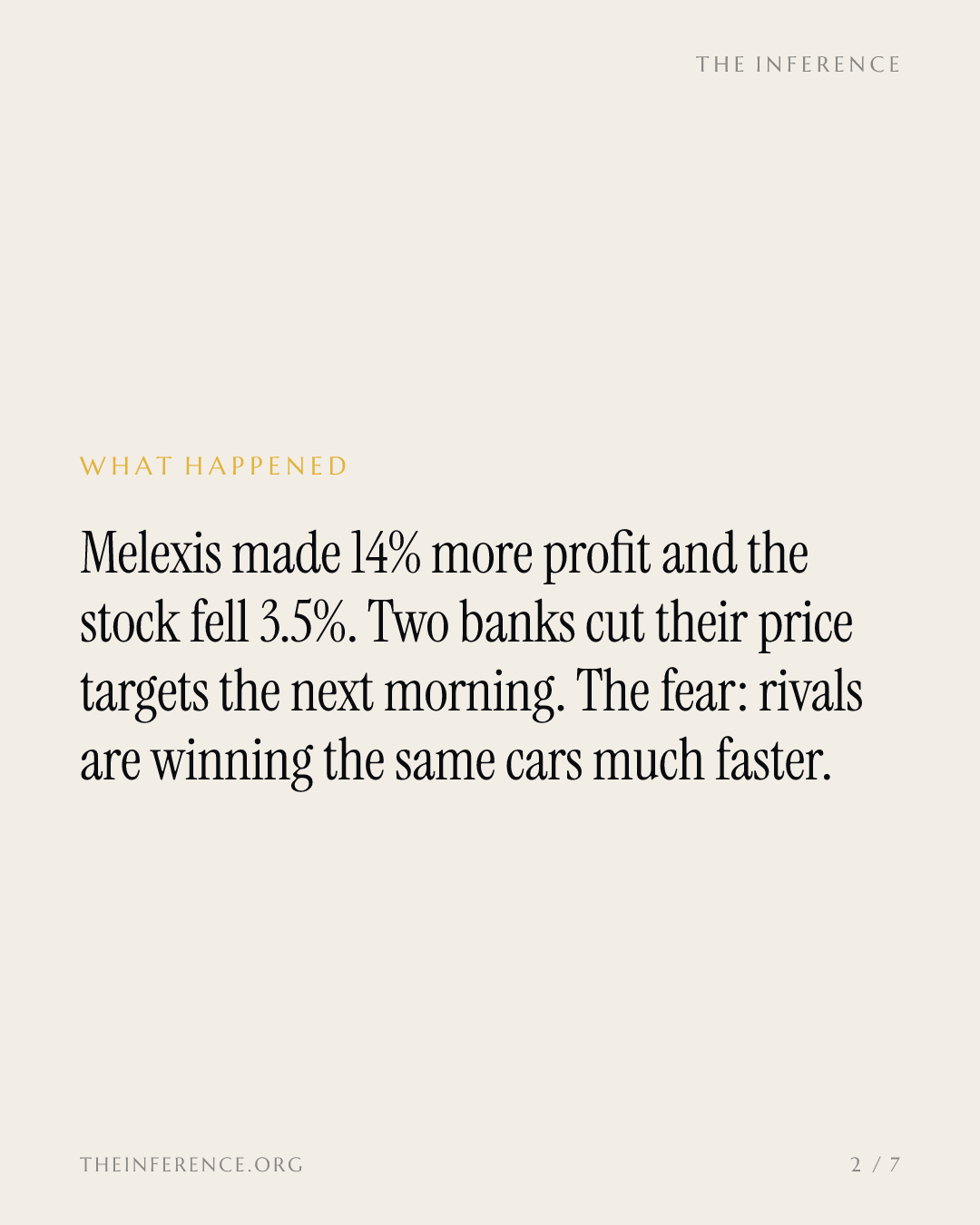 Melexis grew 3% while NXP grew 13% and Allegro 15% in cars, and two banks cut its targets — slide 1