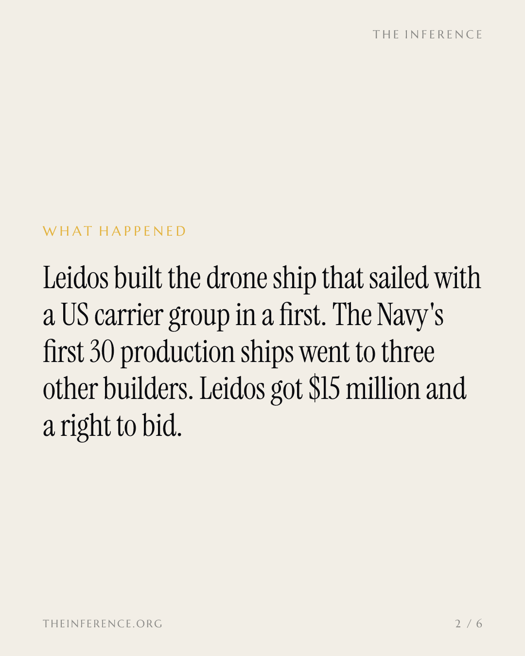 Leidos built the Navy's historic drone ship. Three other firms got the $1.2 billion. — slide 1