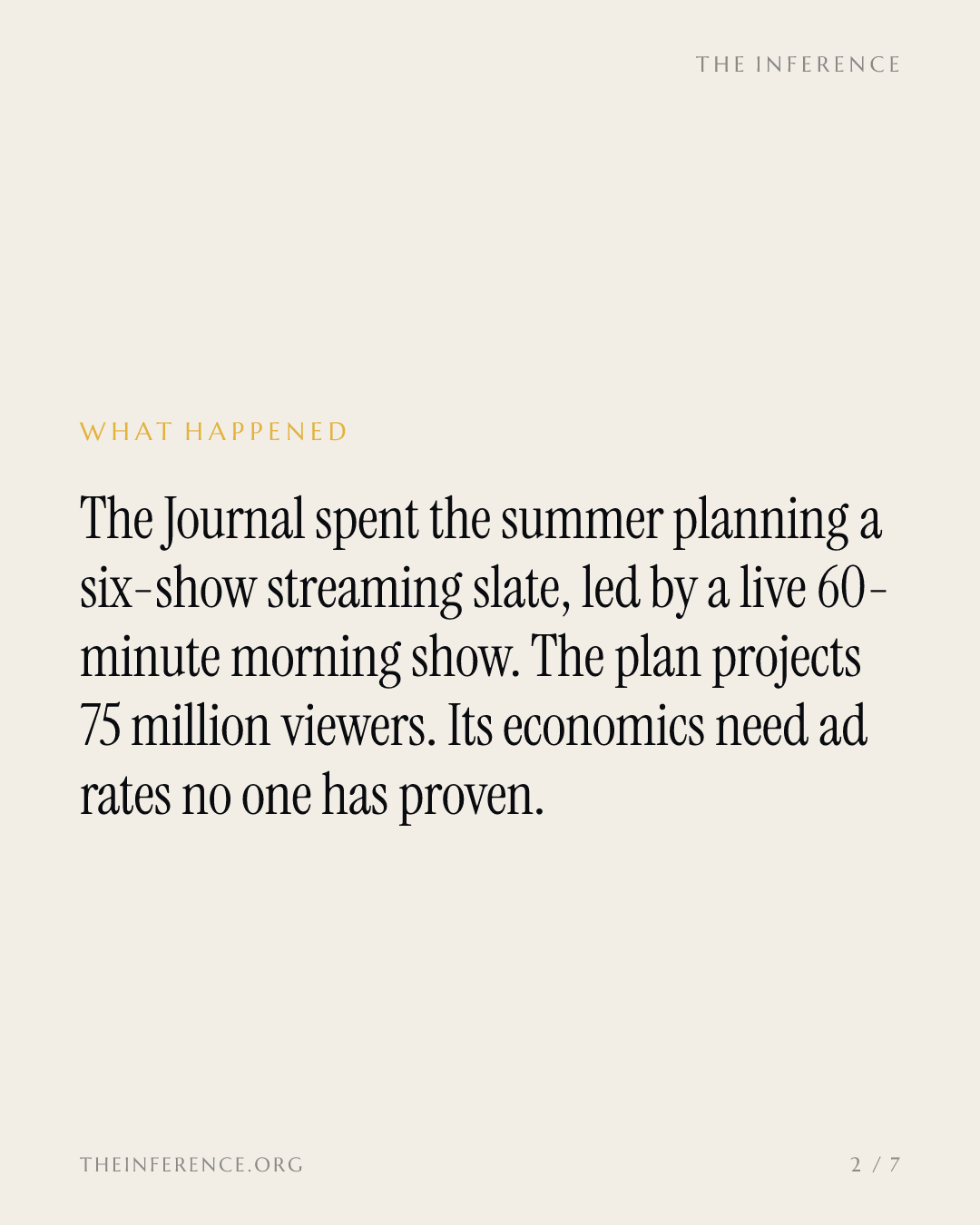 Sechs Shows, 75 Millionen Zuschauer: Der Streamingplan des Wall Street Journal beruht auf unerprobten Werbepreisen — slide 1