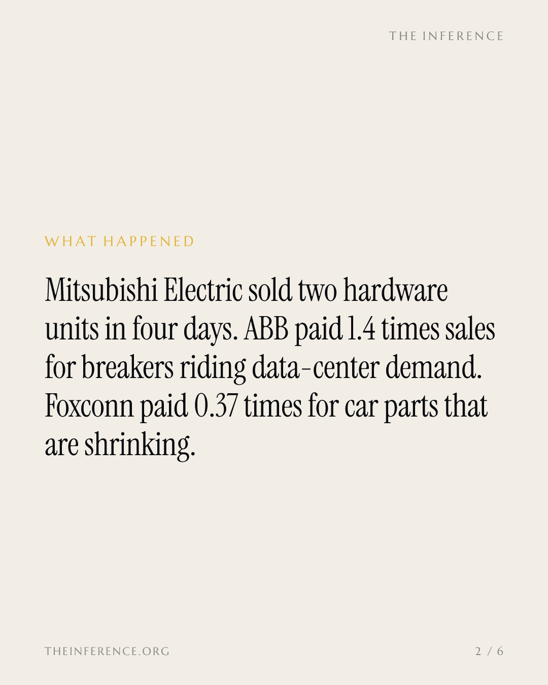 ABB values Mitsubishi Electric's breakers at 1.4x sales, four days after Foxconn's 0.37x for its car parts — slide 1