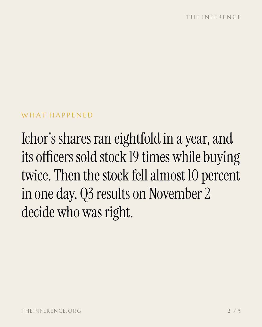Ichor officers sold 19 times in an eightfold run. Q3 results on November 2 decide who read it right — slide 1