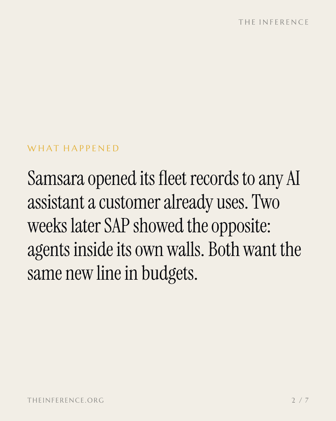 Samsara opens its fleet data to any AI agent; SAP keeps agents in Joule — slide 1